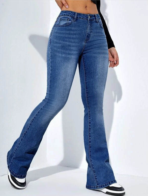 Jean slim évasé pour femme, pantalon extensible décontracté à taille haute