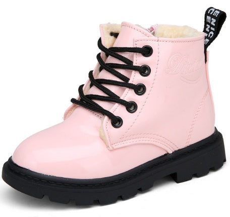 Chaussures d'hiver pour enfants en cuir PU imperméables Martin Boots Bottes de neige pour enfants. Confortable pour les petit pieds.