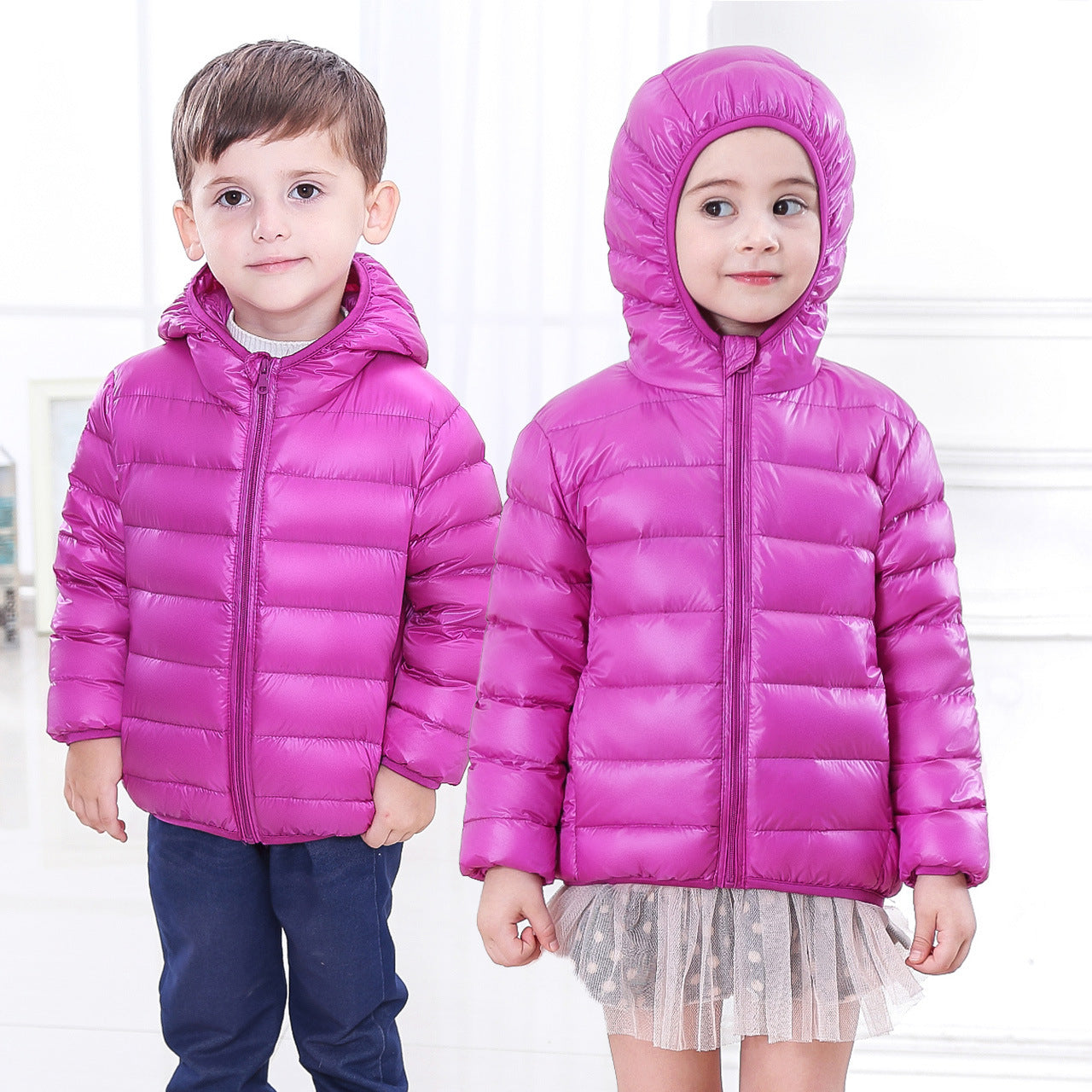 Doudoune légère pour enfant de taille moyenne et grande, veste courte à capuche en plumes pour enfant