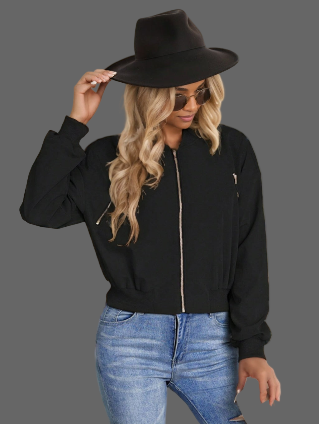 Solid Color Zipper Closure Bomber