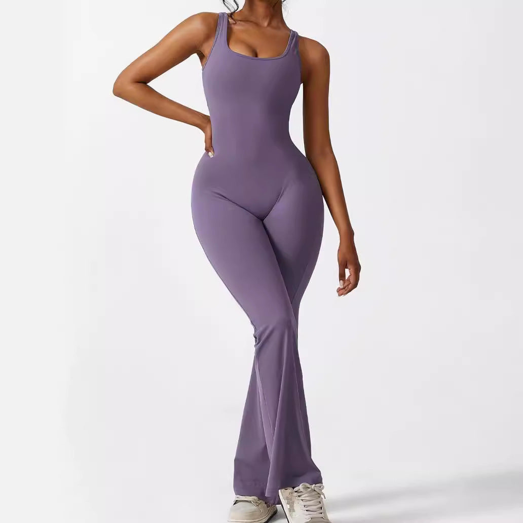 Combinaisons évasées sans manches pour femmes, pantalons longs de fitness et de yoga