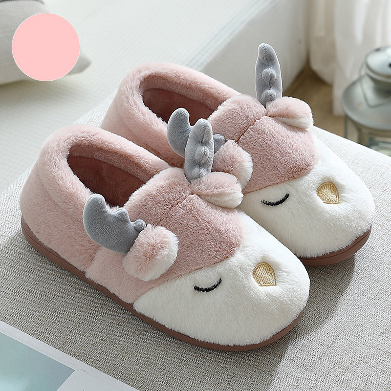 Pantoufles d'hiver pour la maison, pantoufles de chambre en peluche d'élan