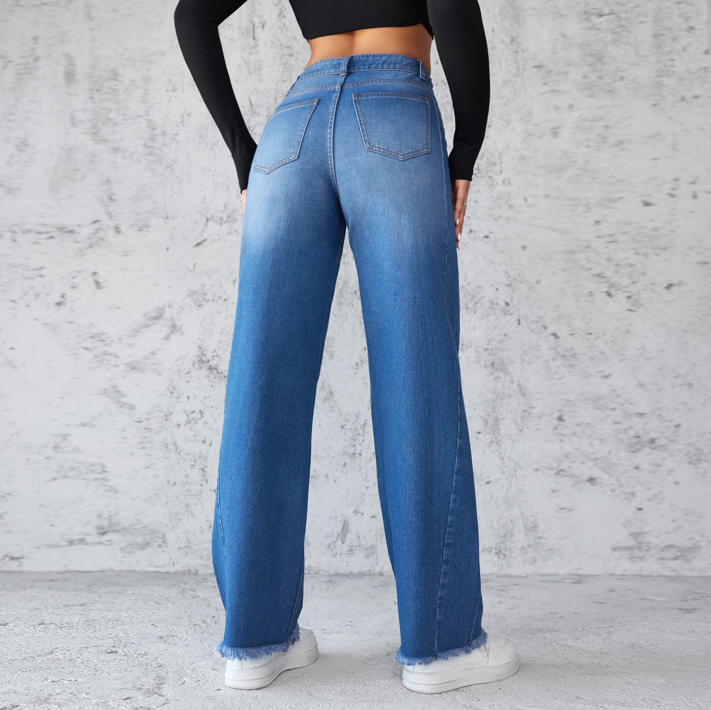 Jean droit à jambes larges, décontracté, taille haute, non élastique, vêtements pour femmes