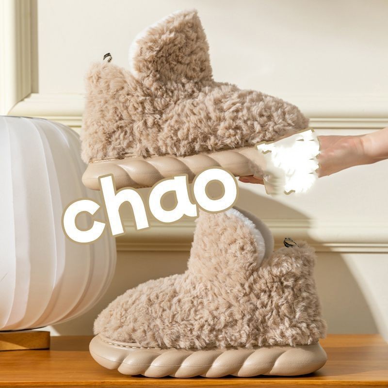 Chaussons d'hiver imperméables à talons pour la maison, à porter à l'intérieur et à l'extérieur, en coton, très confortables