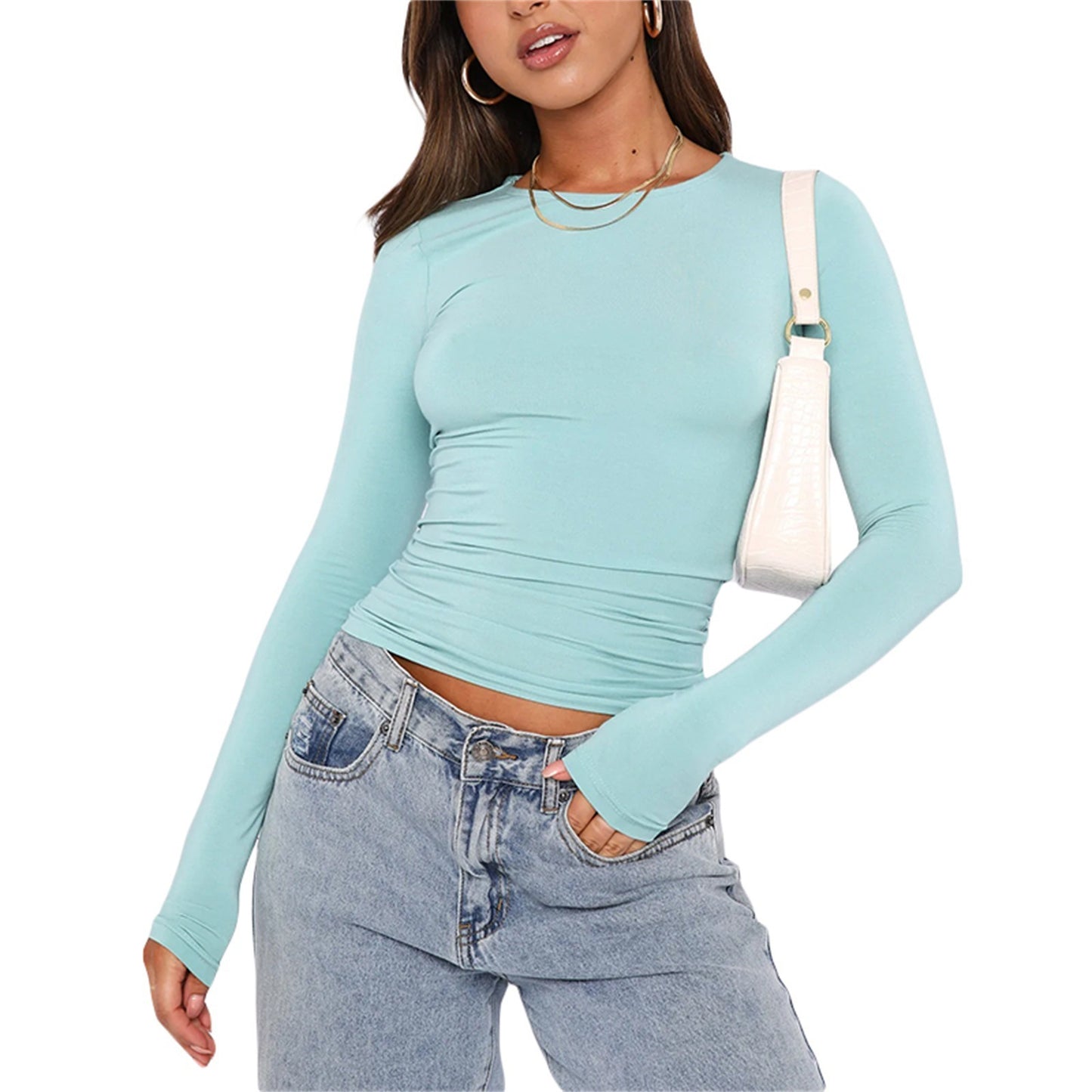T-shirt slim décontracté à col rond pour femme