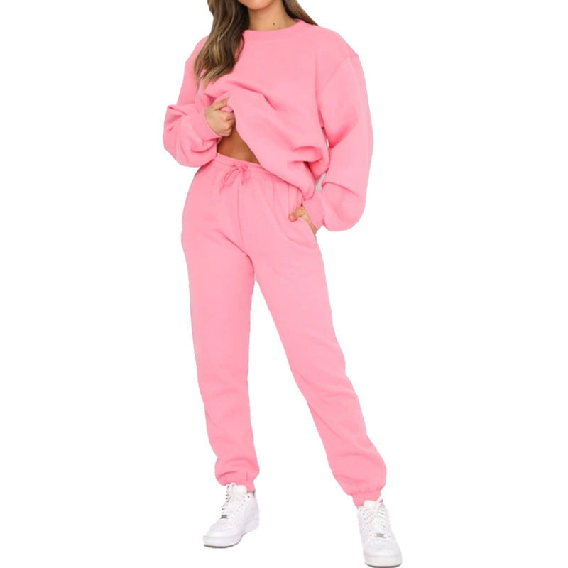 Ensemble deux pièces sweat-shirt ras du cou, doublé polaire, décontracté et tendance