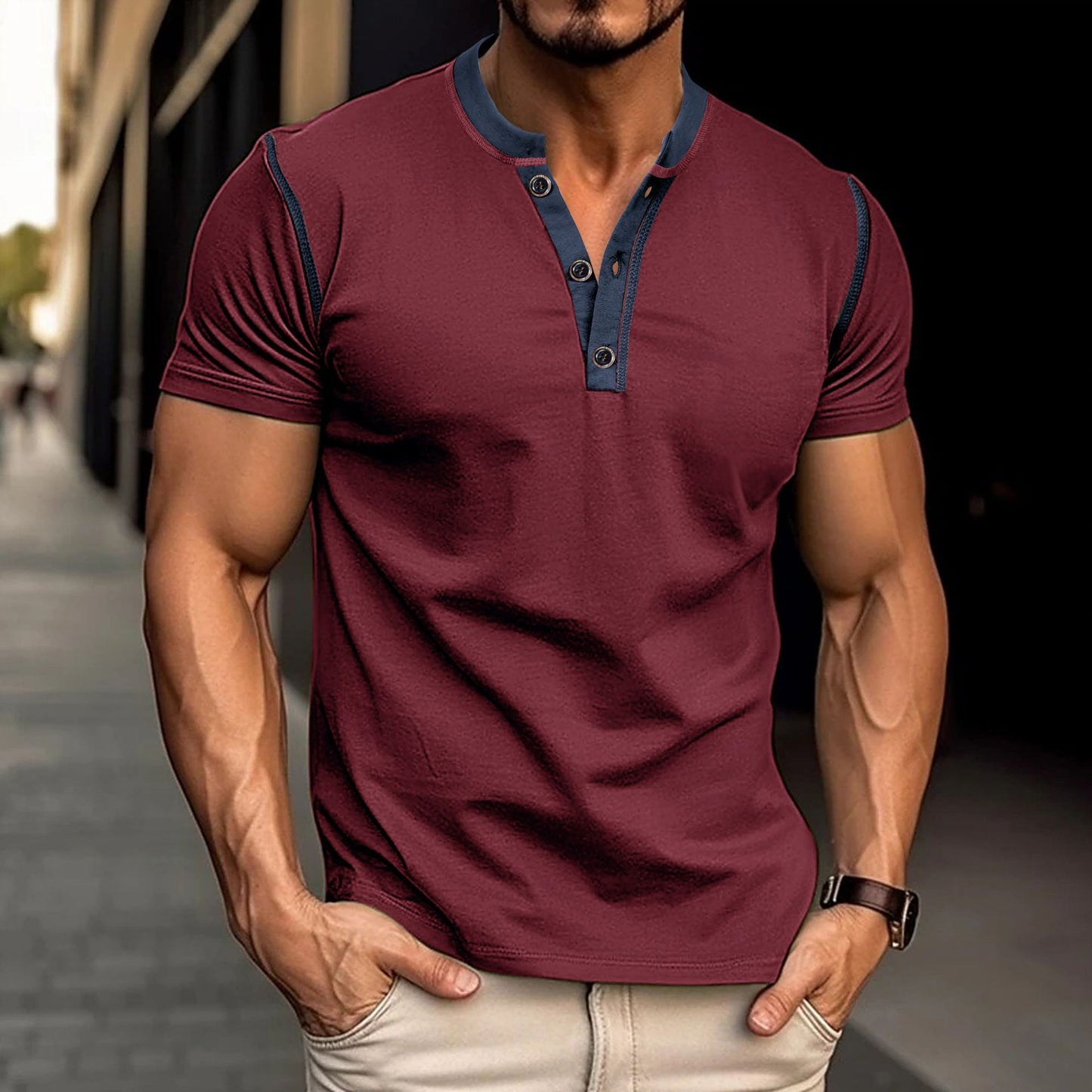 Polo à manches courtes et col en V pour homme, vêtement d'été tendance