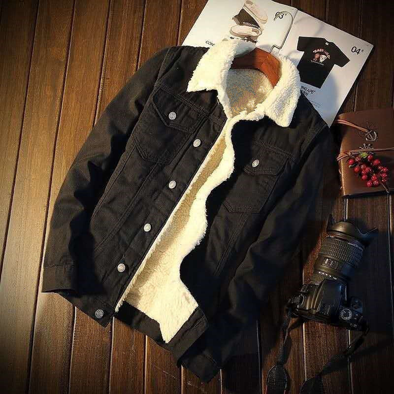 Manteau d'hiver en jean doublé polaire pour homme, épais