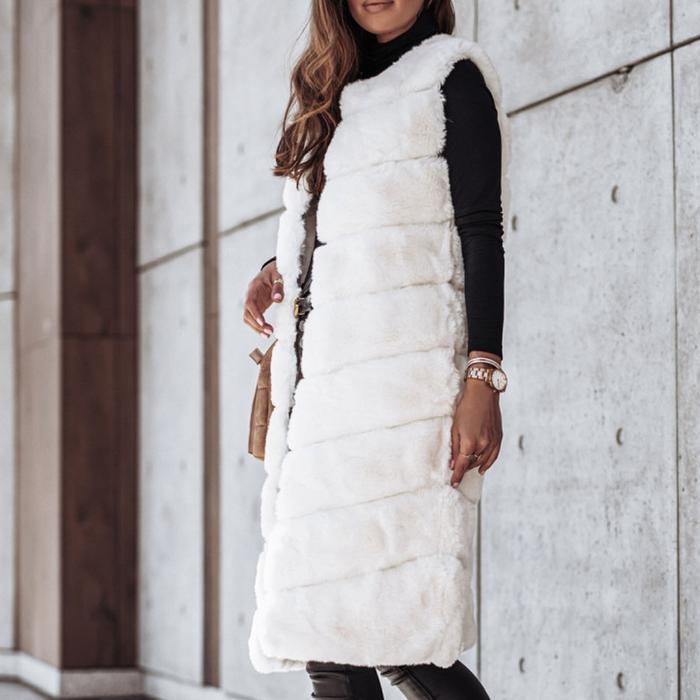 Manteau long de poils sans manches très classe pour femme chaud