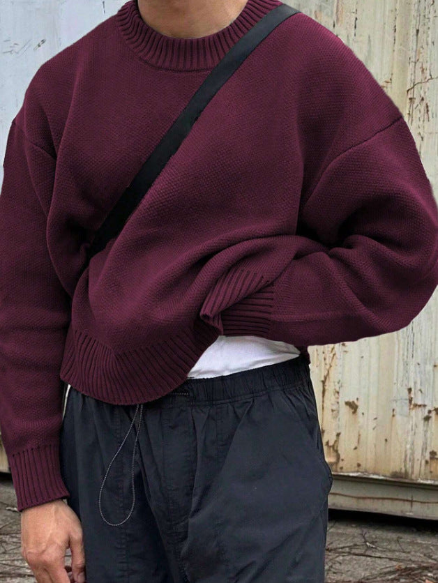 Solid Color Pullover Sweater Knitwear Men's Loose Long Sleeve Casual Top