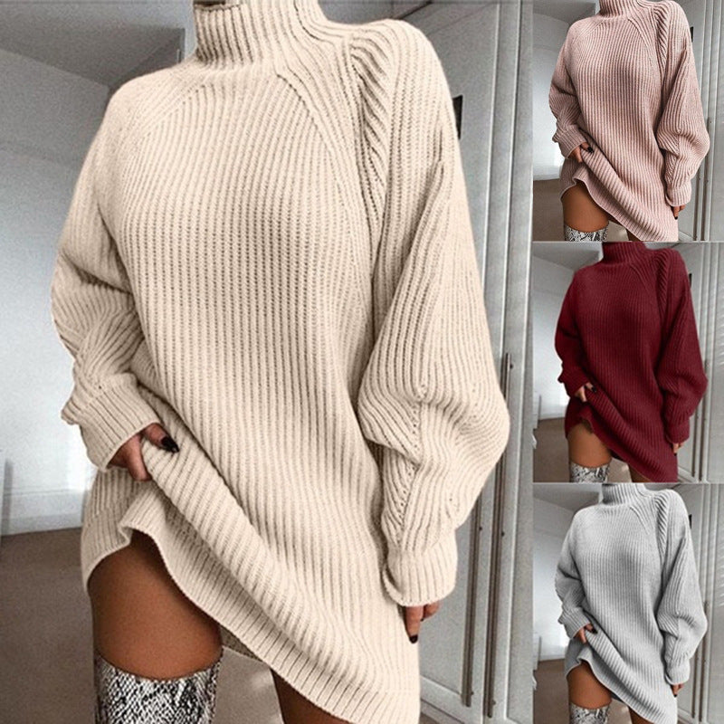 Pull long à col roulé uni pour femme, robe pull chaude d'hiver vérifier la description pour les grandeur.