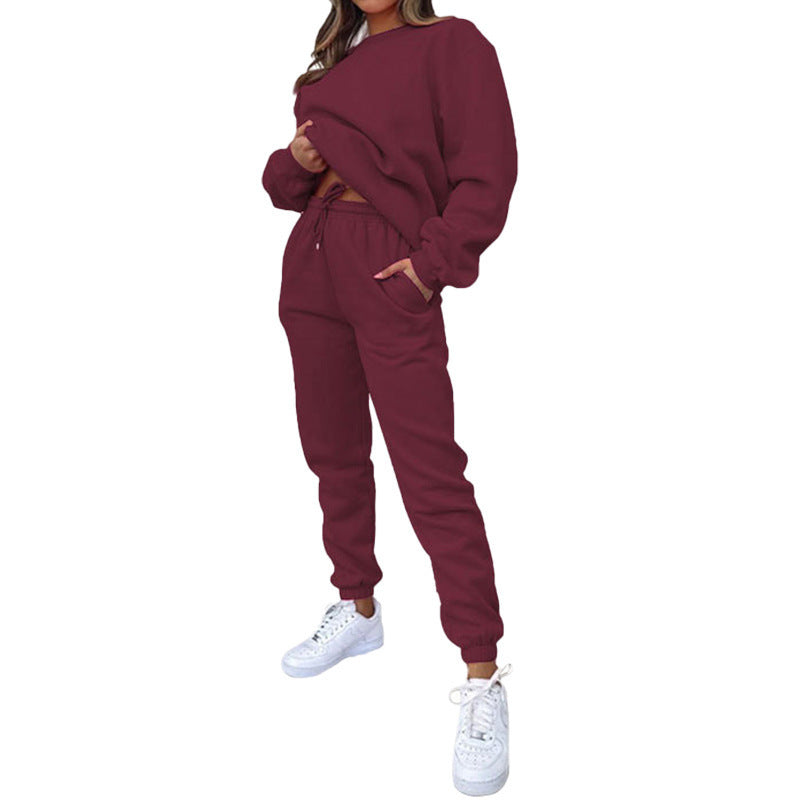 Ensemble deux pièces sweat-shirt ras du cou, doublé polaire, décontracté et tendance