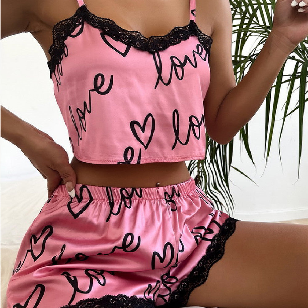 Pyjamas pour femmes, shorts à bretelles en dentelle