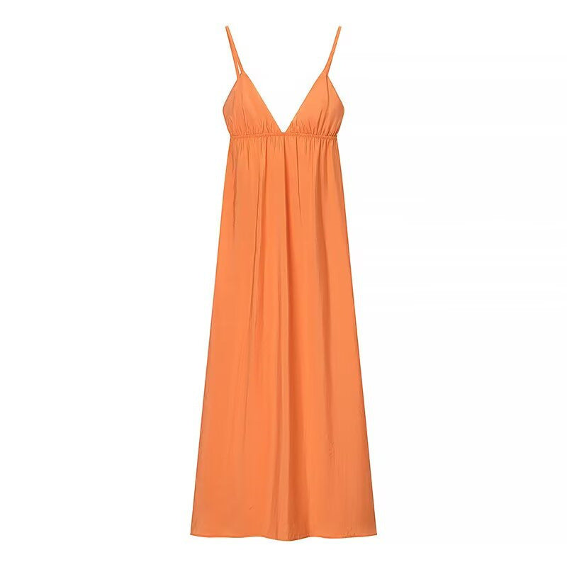 Robe mi-longue sexy à bretelles spaghetti et dos nu