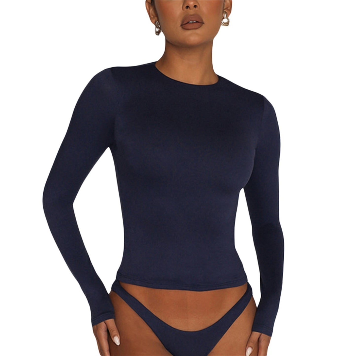 T-shirt slim décontracté à col rond pour femme