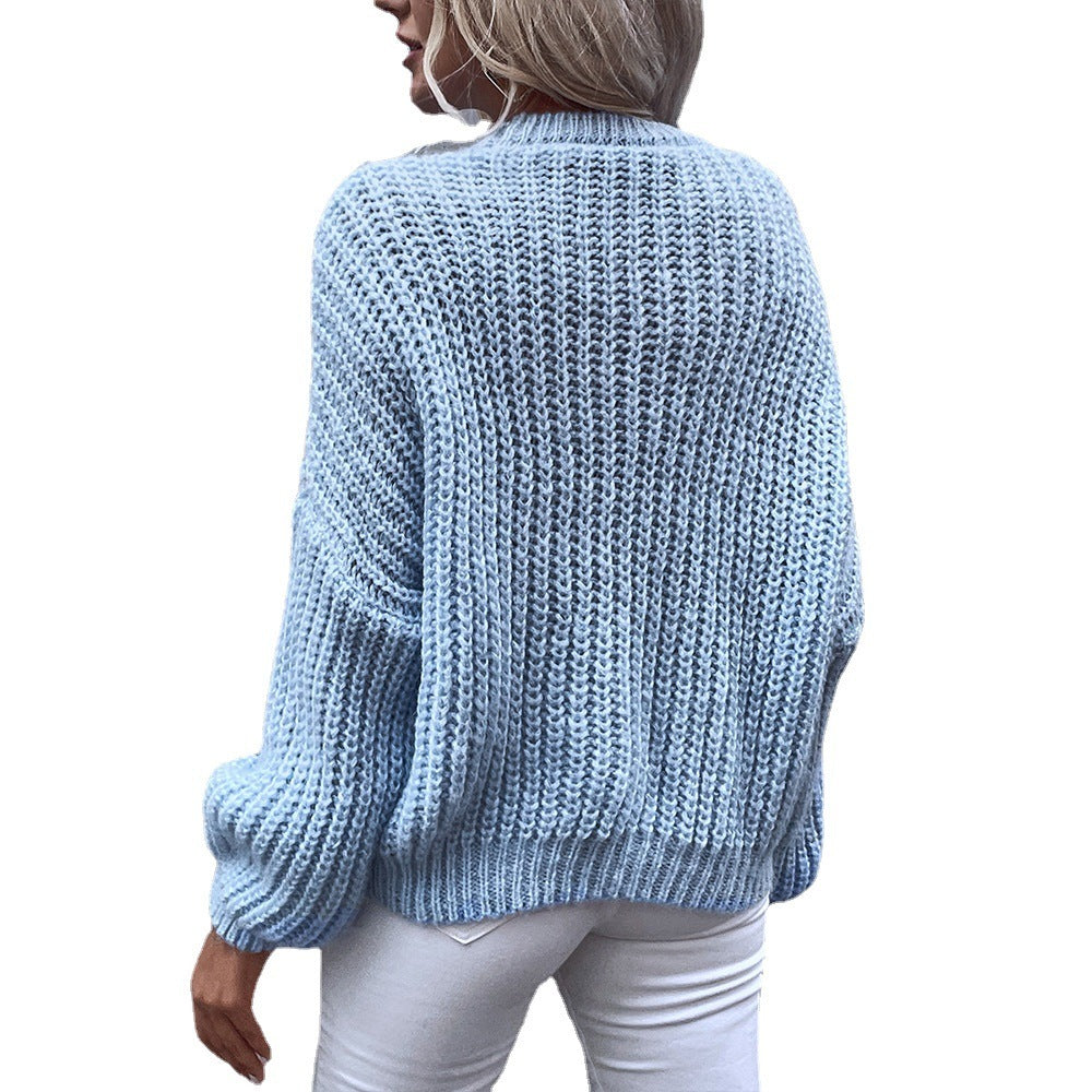 Pull décontracté à manches longues et col rond pour femme