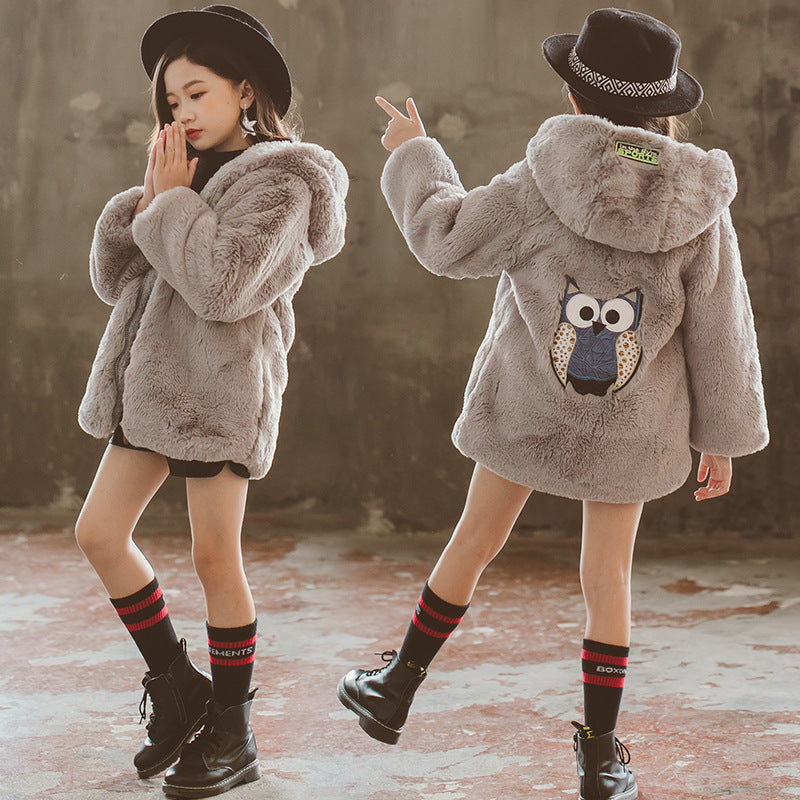 Manteau en fausse fourrure pour fille, taille moyenne et grande, épais, thermique, en fourrure, vêtements d'hiver pour enfants, nouveau manteau en laine artificielle