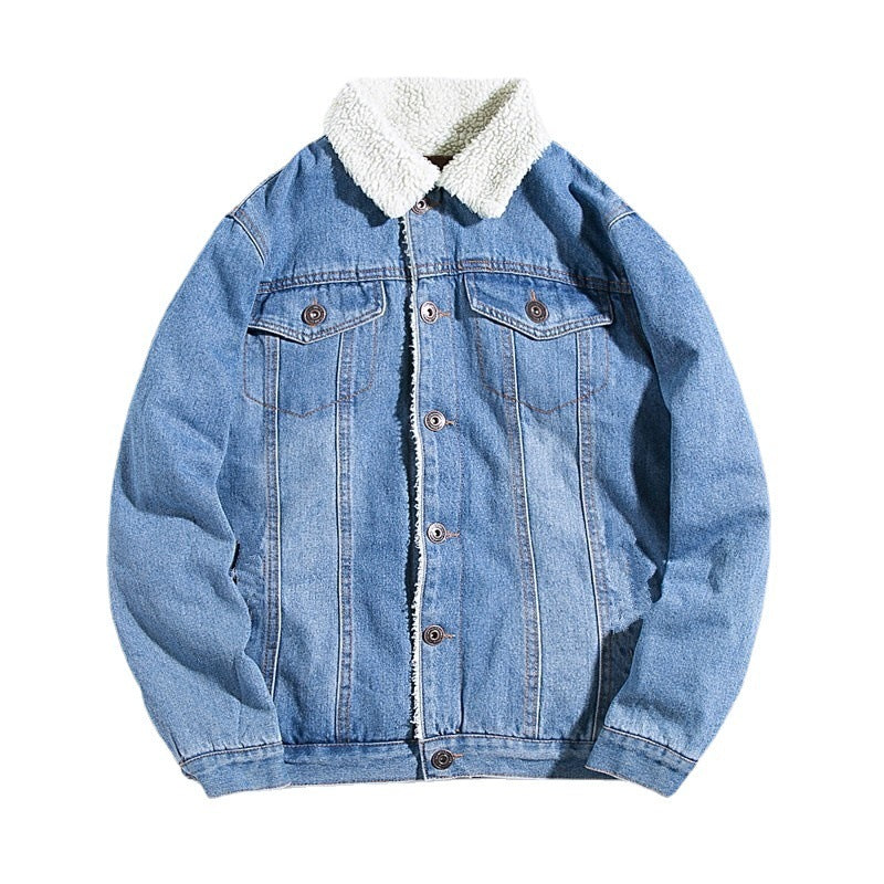 Manteau d'hiver en jean doublé polaire pour homme, épais