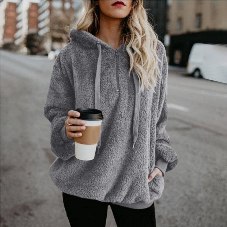 Sweat à capuche polaire à manches longues pour femme, style polaire, chaud, avec poches zippées, collection automne-hiver