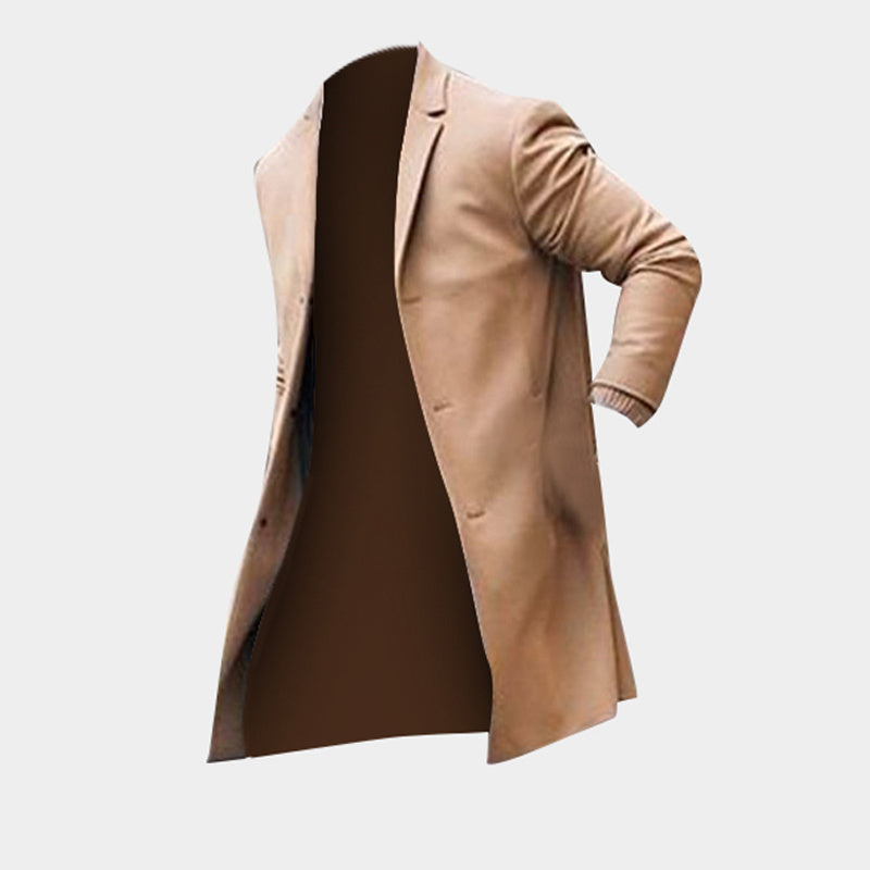 Trench-coat long pour homme, veste classique, couleur unie, coupe slim