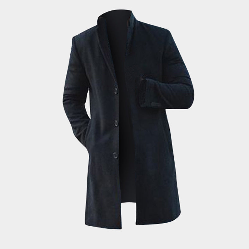 Trench-coat long pour homme, veste classique, couleur unie, coupe slim