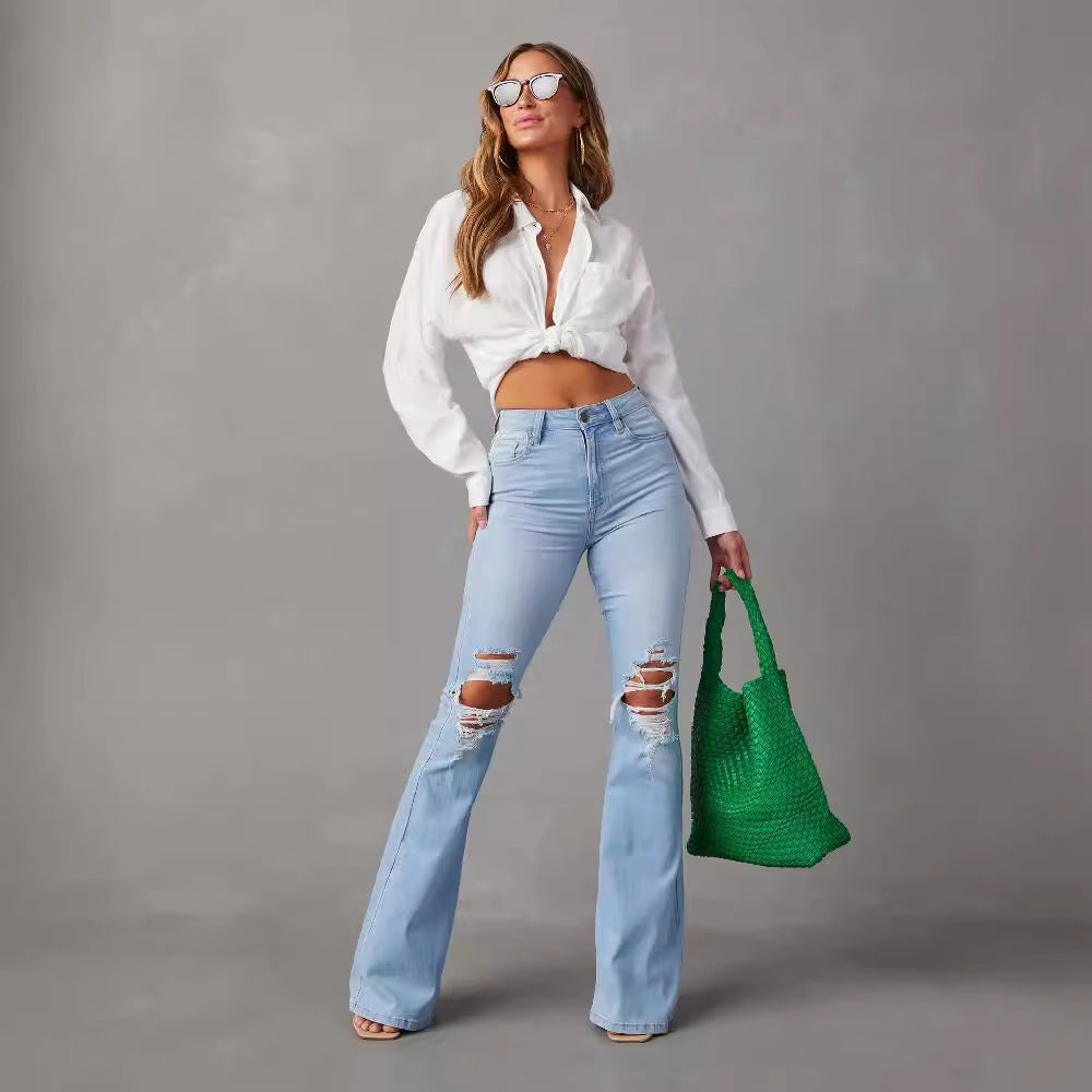 Jean a patte large tendance mode pour femme un jean qui vous met en valeur. Confortable