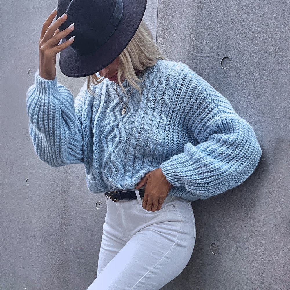 Pull décontracté à manches longues et col rond pour femme