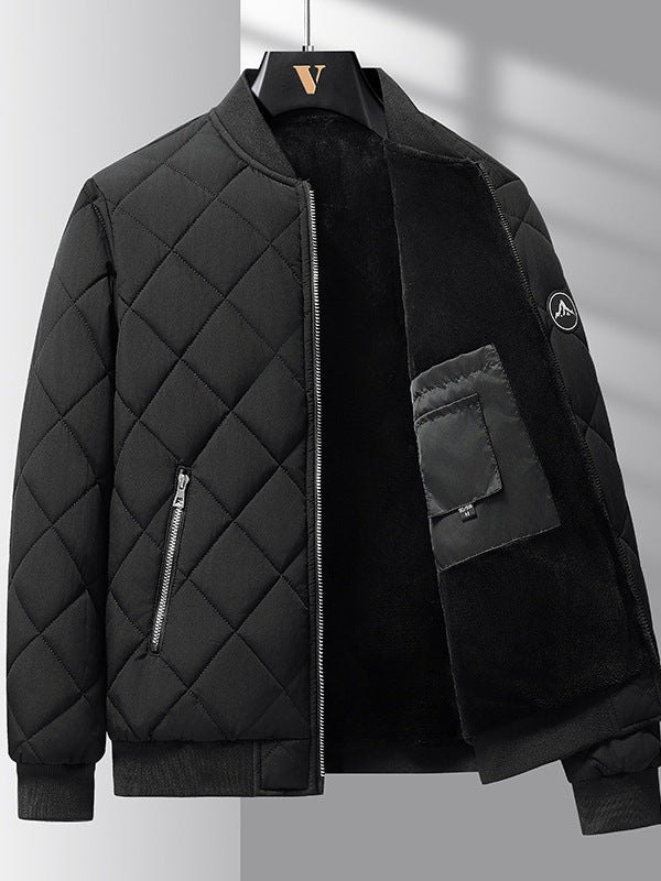 Manteau d'hiver en coton à coutures rhombiques pour homme, veste de baseball épaisse et chaude, décontractée, couleur unie