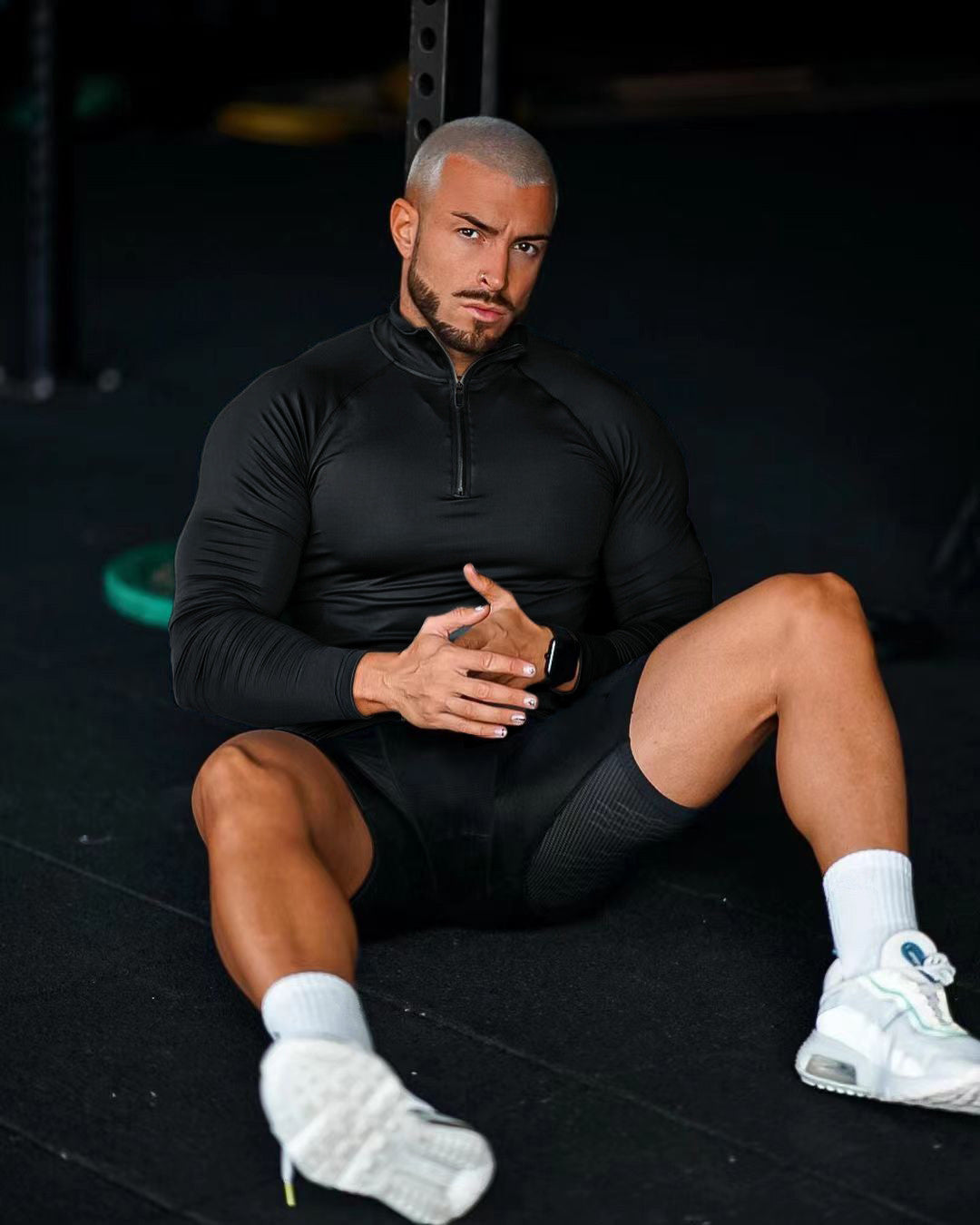 T-shirt de fitness, haut à demi-fermeture éclair à séchage rapide, vêtement moulant, manches longues