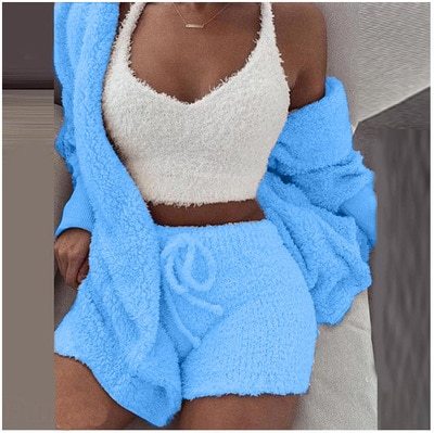Ensemble pyjama décontracté et sexy pour femme, tenue d'hiver, doux et chaud, manches longues, nombril exposé, gilet et short