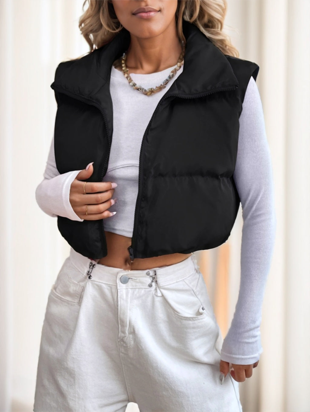 Gilet décontracté à fermeture éclair sur le devant,