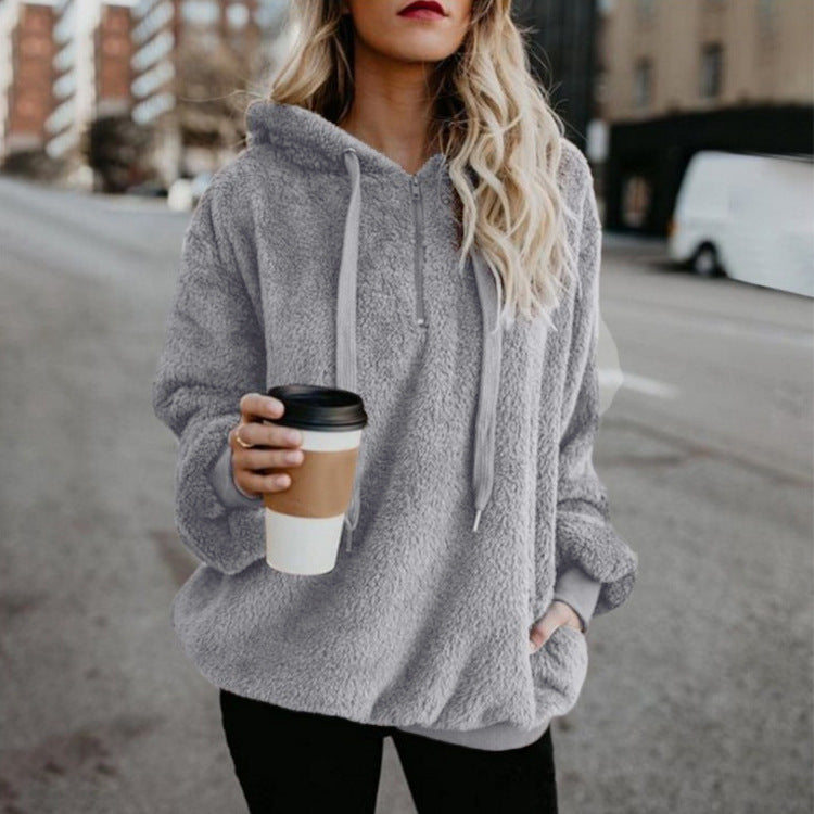 Sweat à capuche polaire à manches longues pour femme, style polaire, chaud, avec poches zippées, collection automne-hiver