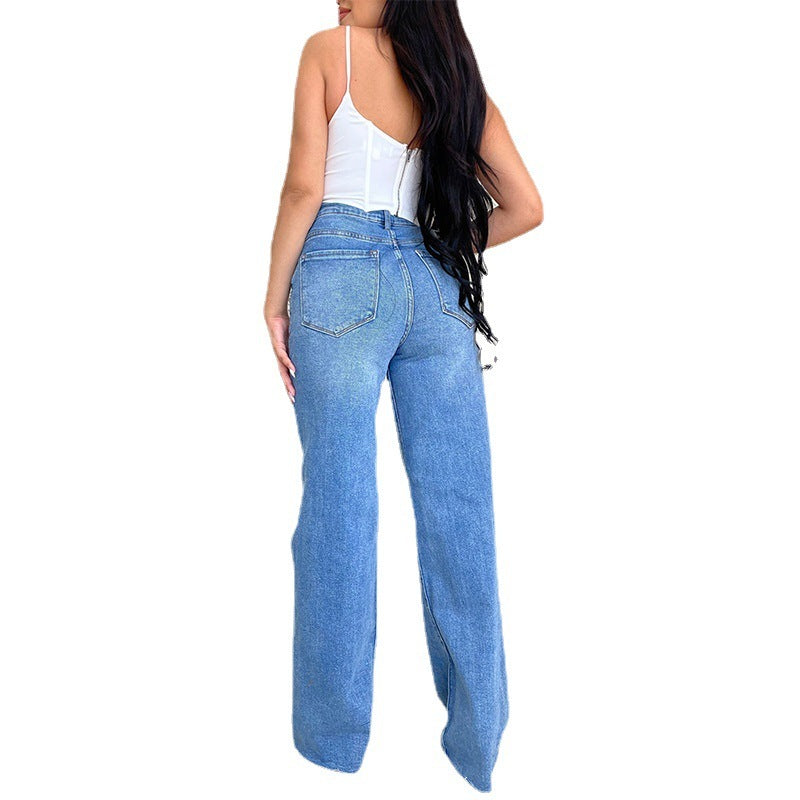 Pantalon décontracté effiloché à trous tendance