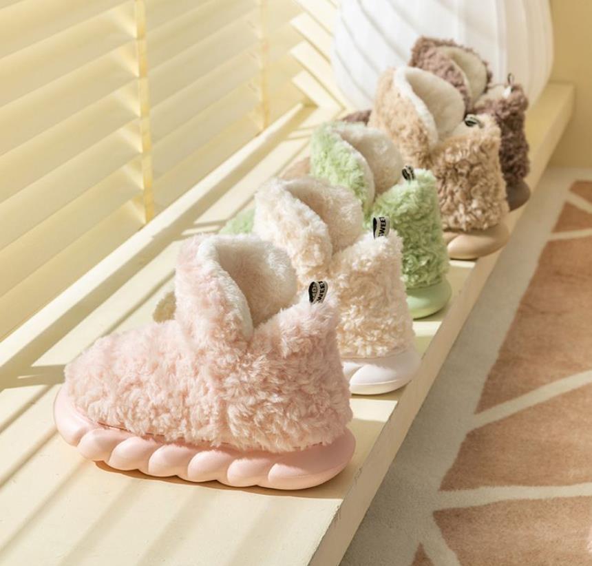 Chaussons d'hiver imperméables à talons pour la maison, à porter à l'intérieur et à l'extérieur, en coton, très confortables