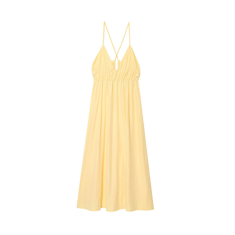 Robe dos nu à bretelles et col en V pour femme, printemps-été