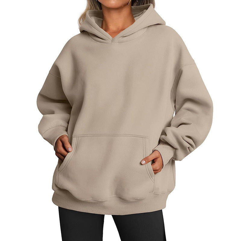 Sweats à capuche pour femmes avec poches, sweat-shirt tendance uni, pull à capuche surdimensionné, vêtements pour femmes