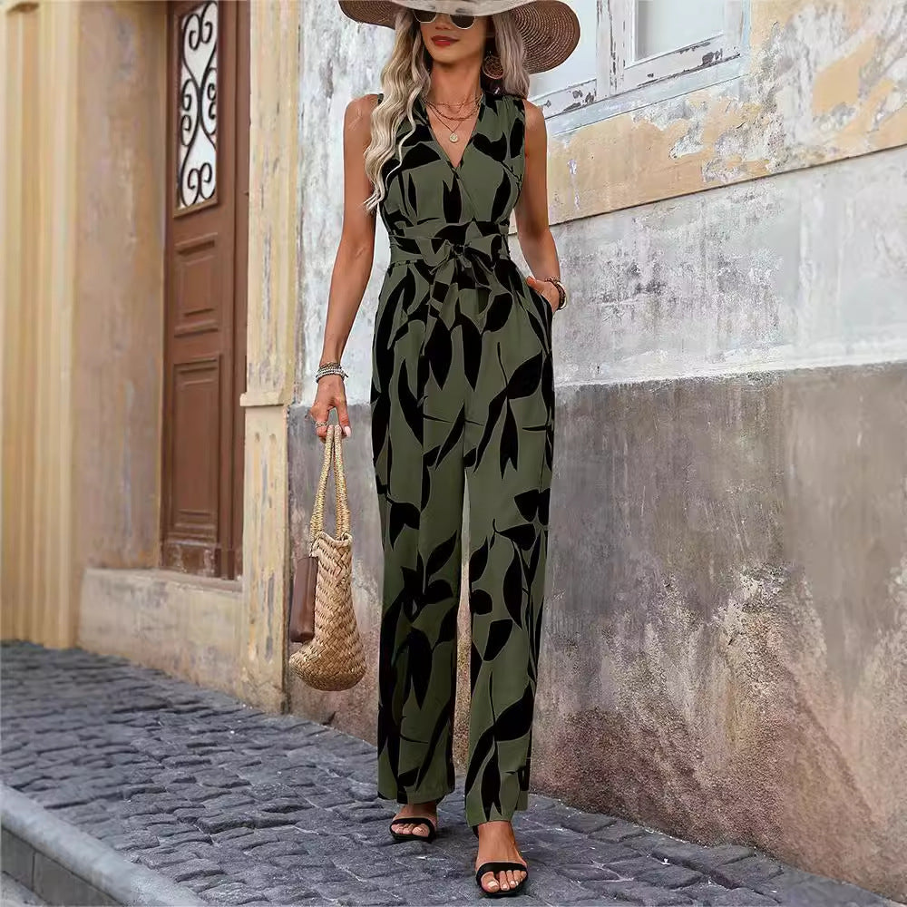Combinaison à lacets taille haute à jambes larges pour femme