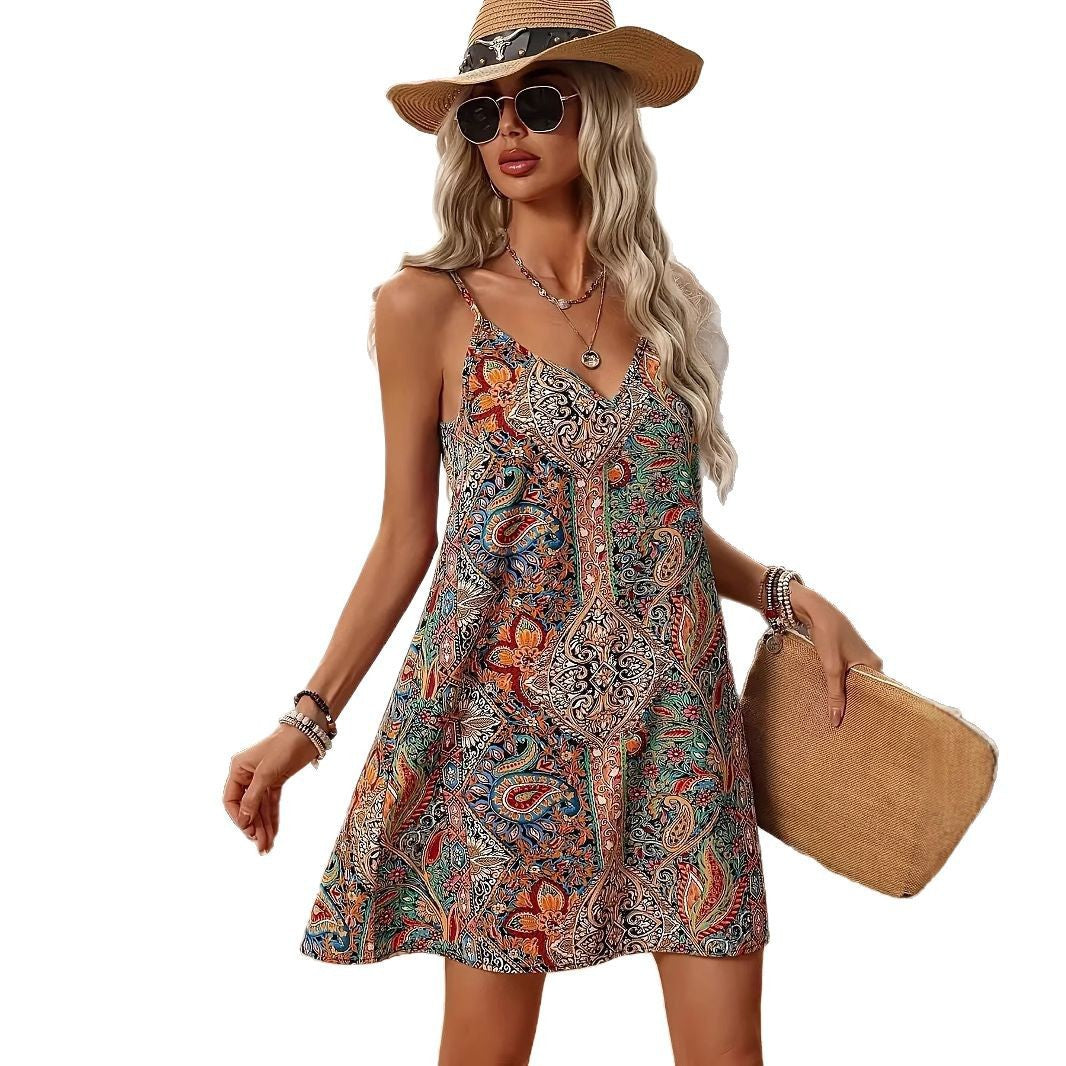 Robe nuisette à imprimé ethnique bohème pour femme