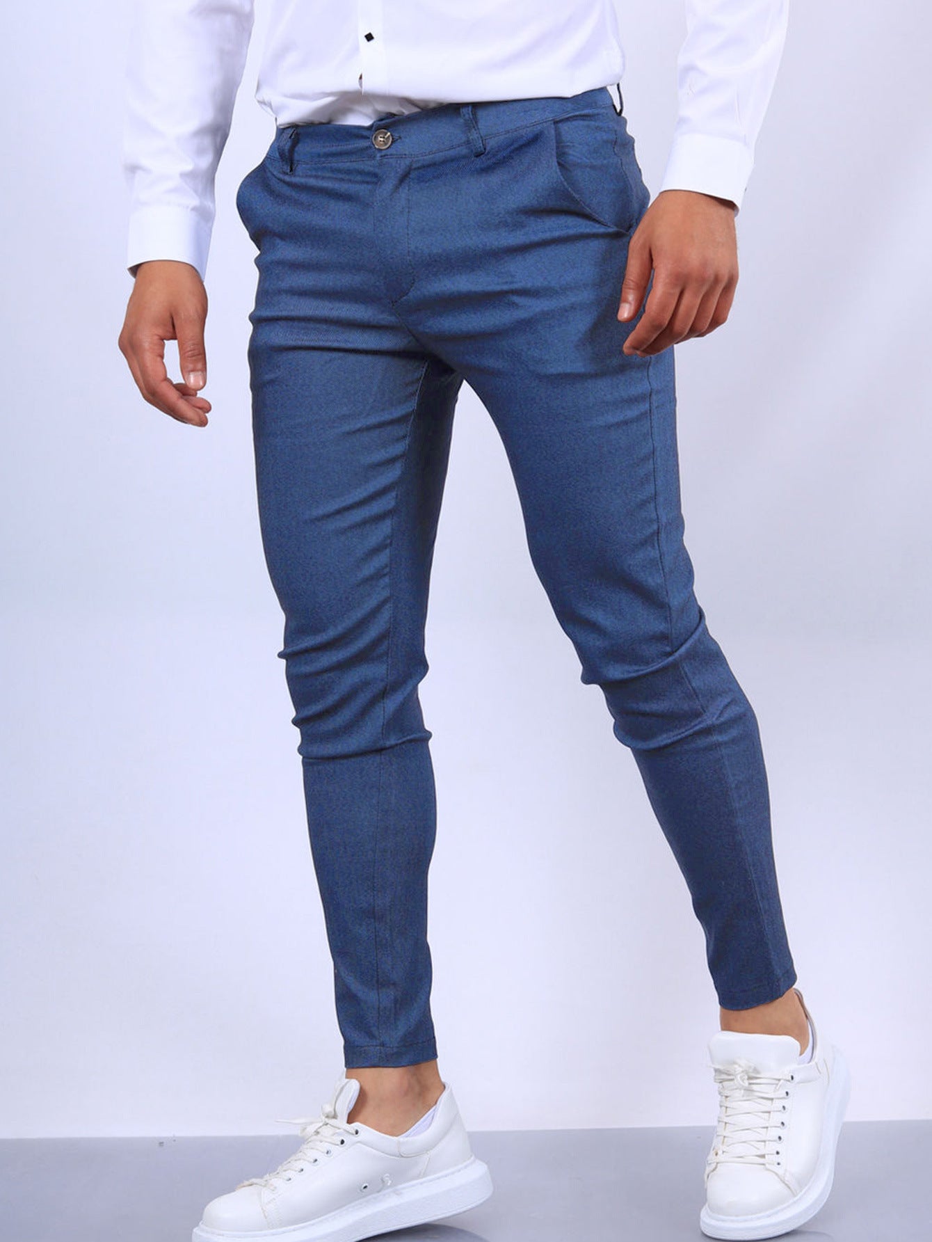 Pantalon slim boutonné pour homme, tendance, uni