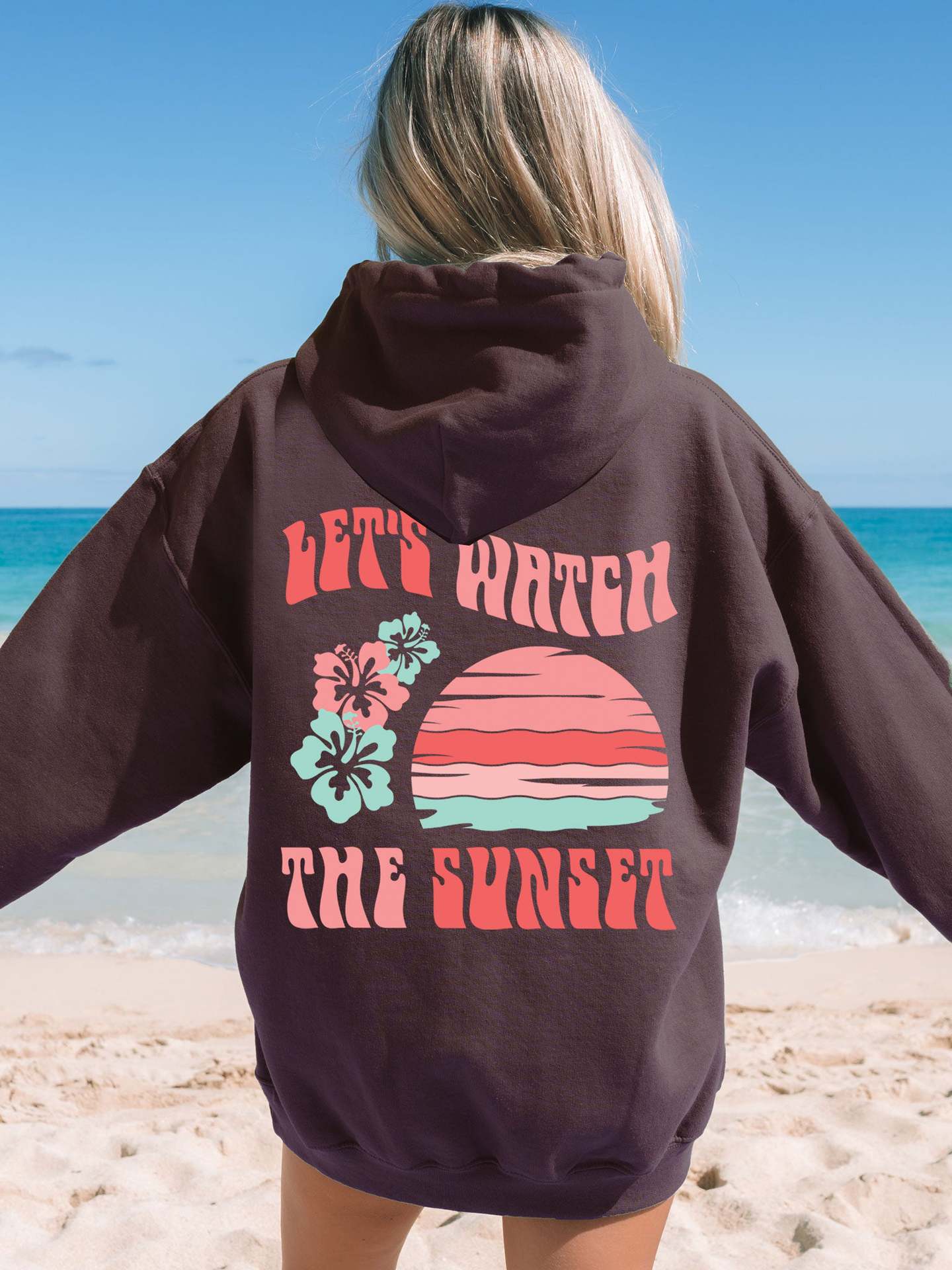 Sweat à capuche surdimensionné imprimé « Chasing Sunset » pour femme