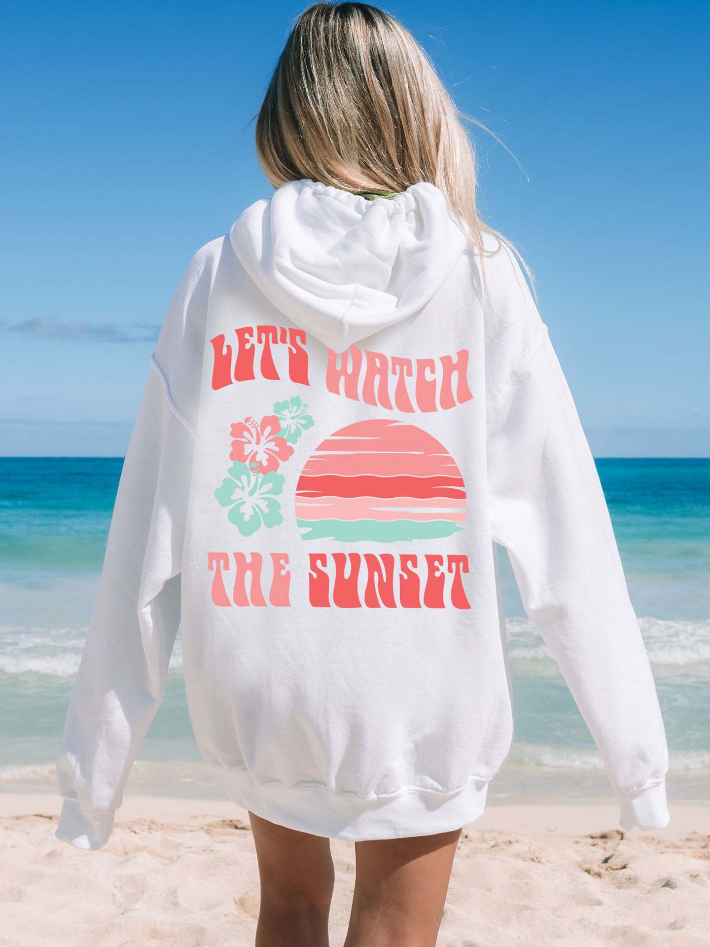 Sweat à capuche surdimensionné imprimé « Chasing Sunset » pour femme