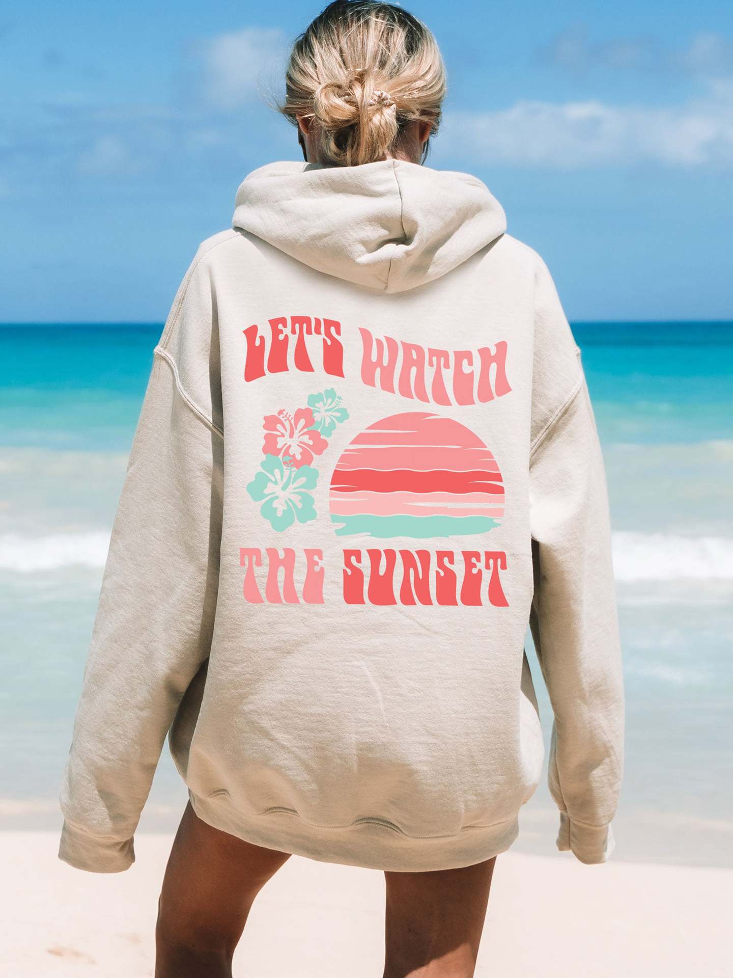 Sweat à capuche surdimensionné imprimé « Chasing Sunset » pour femme