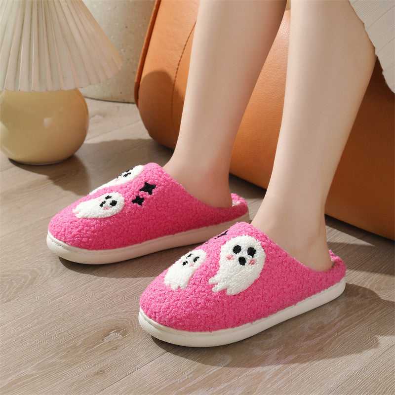 Chaussons d'intérieur antidérapants en coton pour femme, motif fantôme de dessin animé d'Halloween