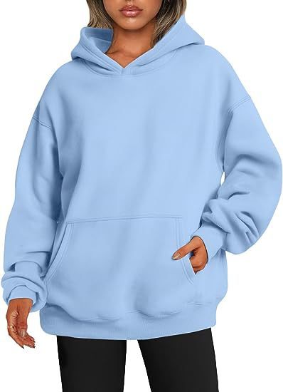Sweats à capuche pour femmes avec poches, sweat-shirt tendance uni, pull à capuche surdimensionné, vêtements pour femmes