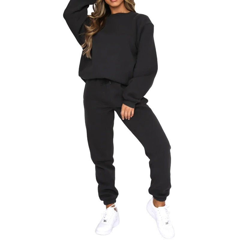 Ensemble deux pièces sweat-shirt ras du cou, doublé polaire, décontracté et tendance