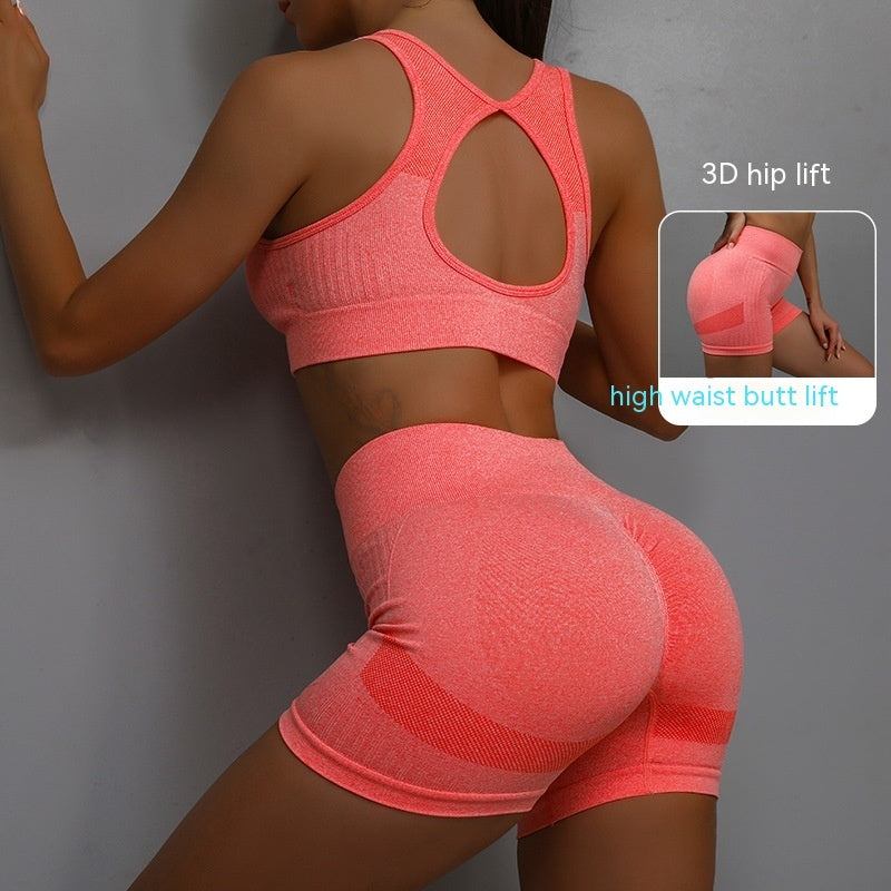 Ensemble de sport 2 pièces pour femme, short respirant rehaussant les hanches et soutien-gorge ajouré dans le dos