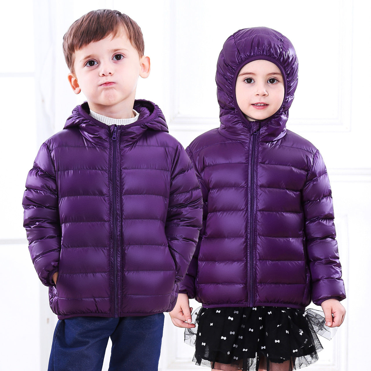 Doudoune légère pour enfant de taille moyenne et grande, veste courte à capuche en plumes pour enfant