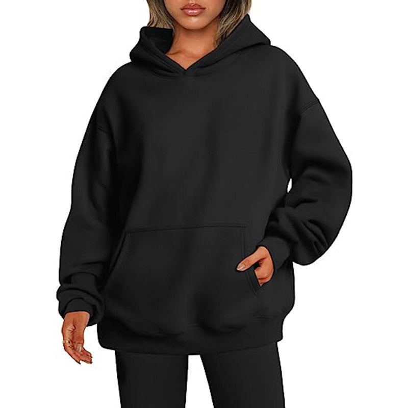 Sweats à capuche pour femmes avec poches, sweat-shirt tendance uni, pull à capuche surdimensionné, vêtements pour femmes