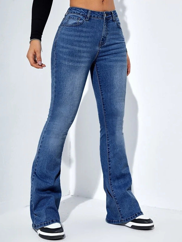 Jean slim évasé pour femme, pantalon extensible décontracté à taille haute