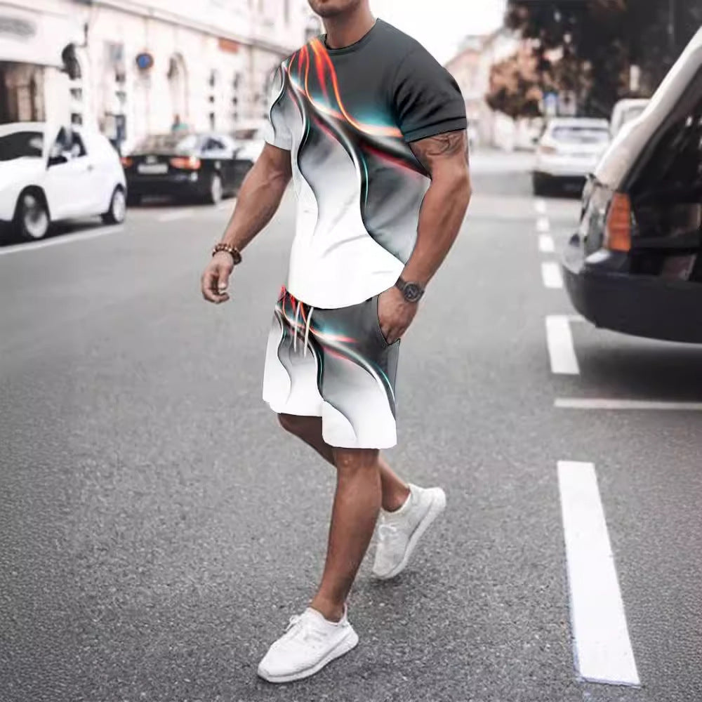 Ensemble t-shirt et short décontractés pour homme, vêtements de sport imprimés deux pièces